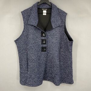 Creation Sleeveless Top Womens 2X Blue White Quilted Square‎ Button Lagenlook